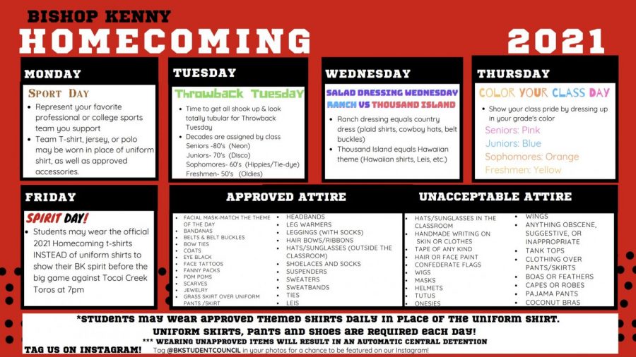 Bishop Kenny announces this year’s plan for Homecoming week (Courtesy of Bishop Kenny Schoology).