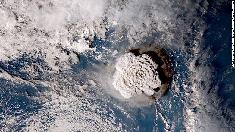 Satellite images from JMA show the volcano eruption in Tonga on Jan 15, 2022. (Photo credits Helen Regan, CNN)