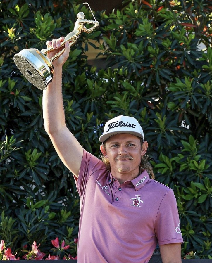 Cameron Smith holds up The Players Championship trophy after his close win, (Photo Courtesy of PGA Tour)