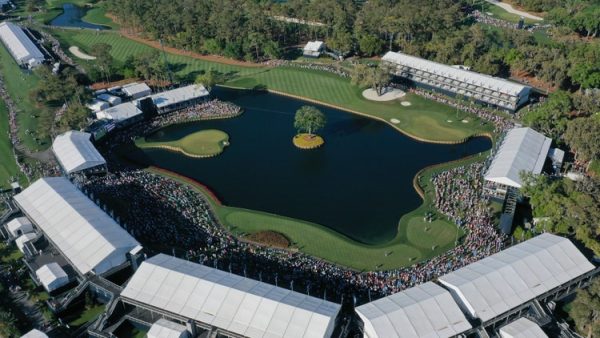 This is an overview of the 17th hole at TPC Sawgrass. 