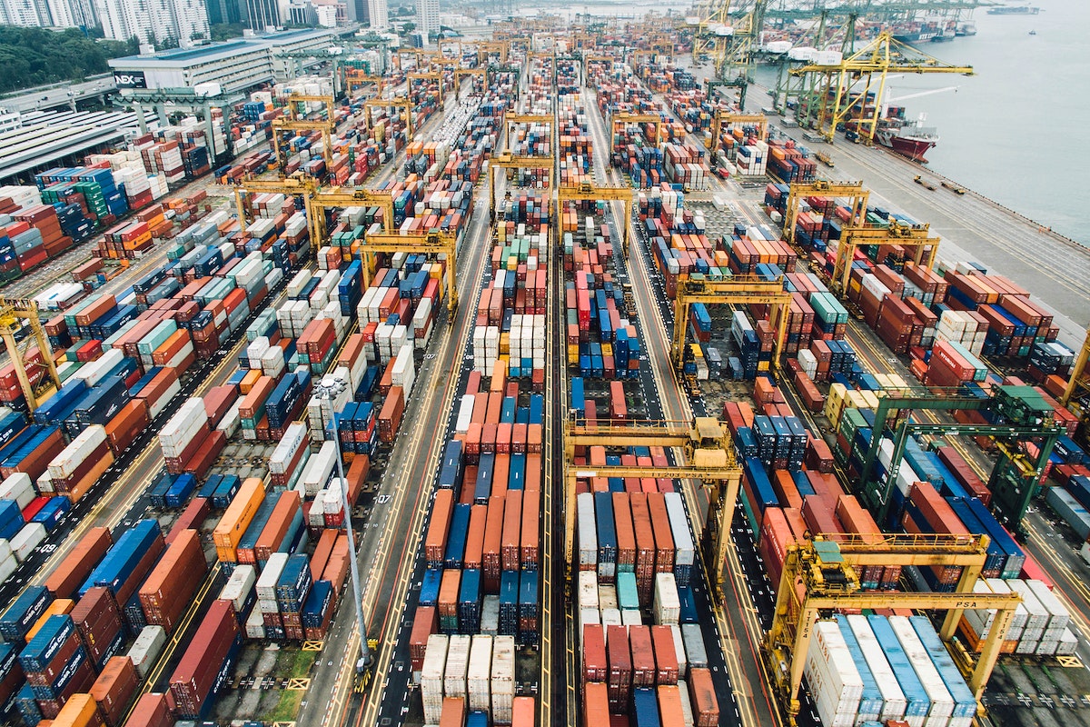 Shipping containers carry the goods that are being imported and exported.