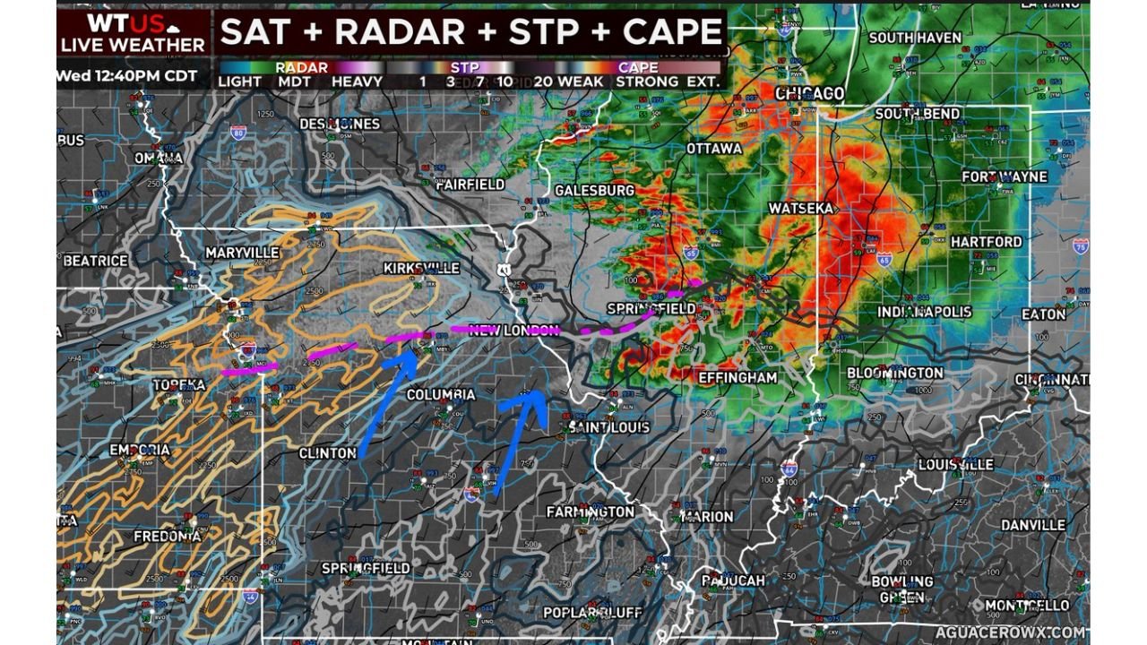 Airmass Recovery Now Underway Across Central Illinois as Outflow Boundary Sets the Stage for Intense Tornadoes This Afternoon
