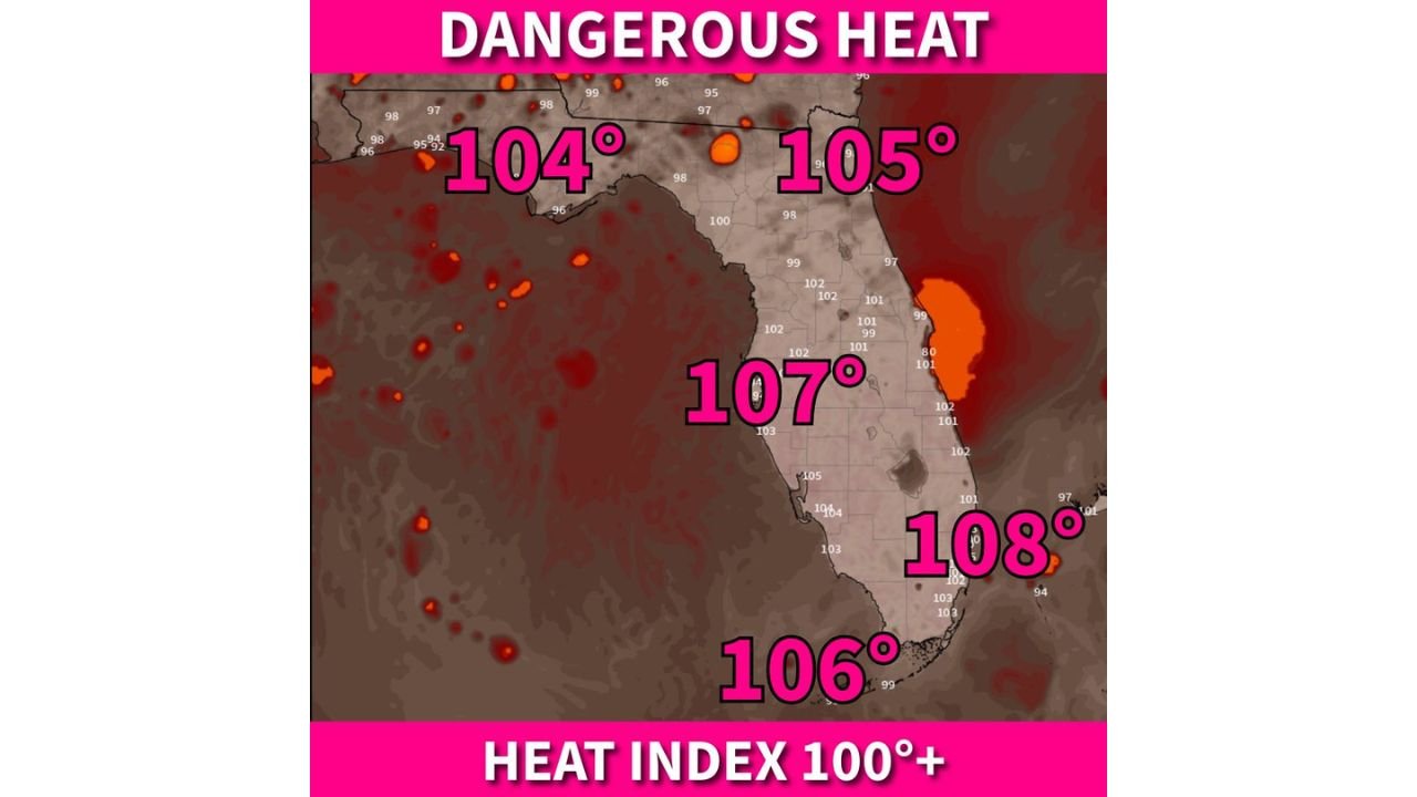 Heat Index Soars Above 100 Degrees Across Florida Today With Some Areas Feeling Like 108 Degrees as Forecasters Warn of a Dangerous Heat Melter