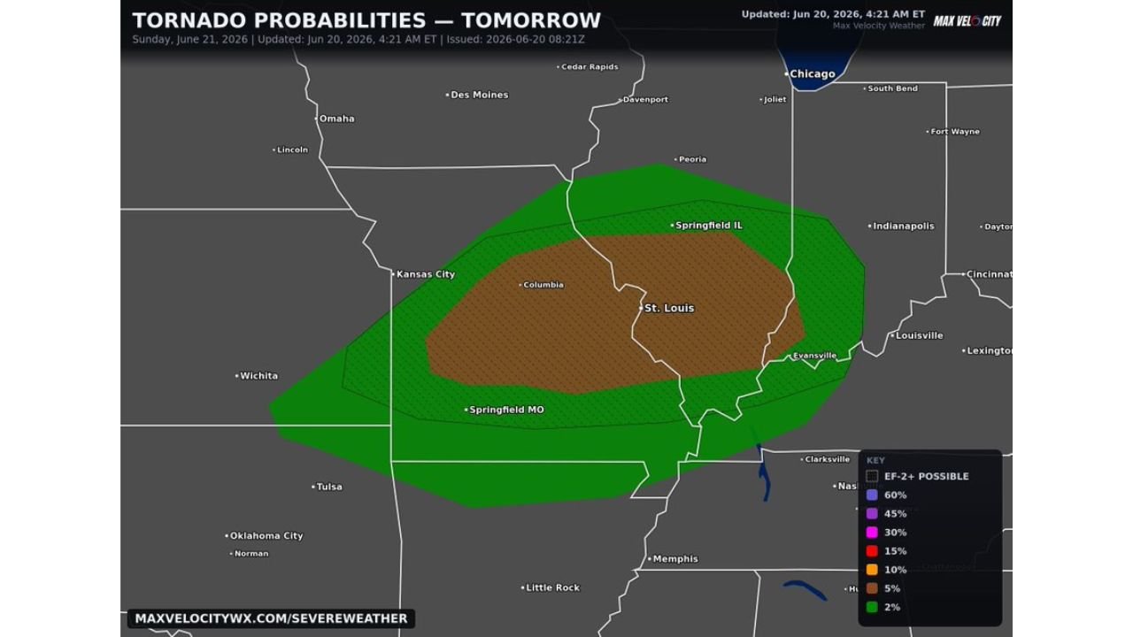 Tornado Threat Rising for Sunday Across St. Louis, Columbia and Springfield as Forecasters Warn a Few Strong Tornadoes Are Possible